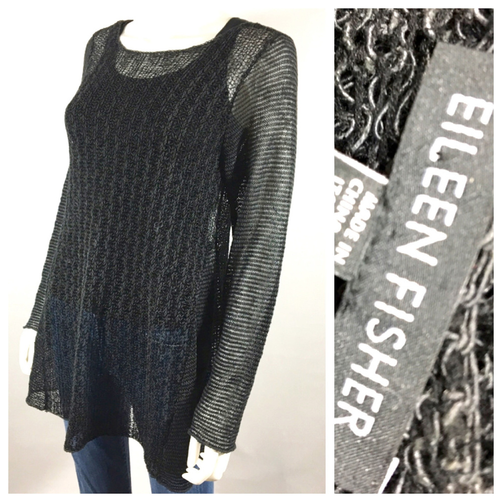 Eileen Fisher Open Knit Pullover sz S Black sweate